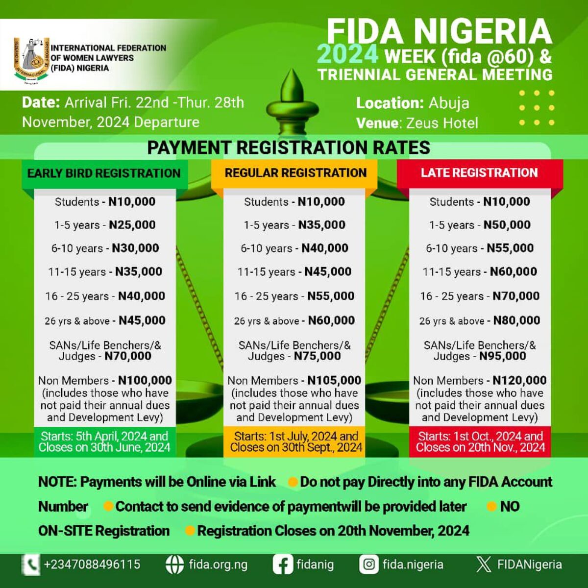 FIDA Nigeria 2024 Week & Triennial General Meeting (FIDA@60): Registration